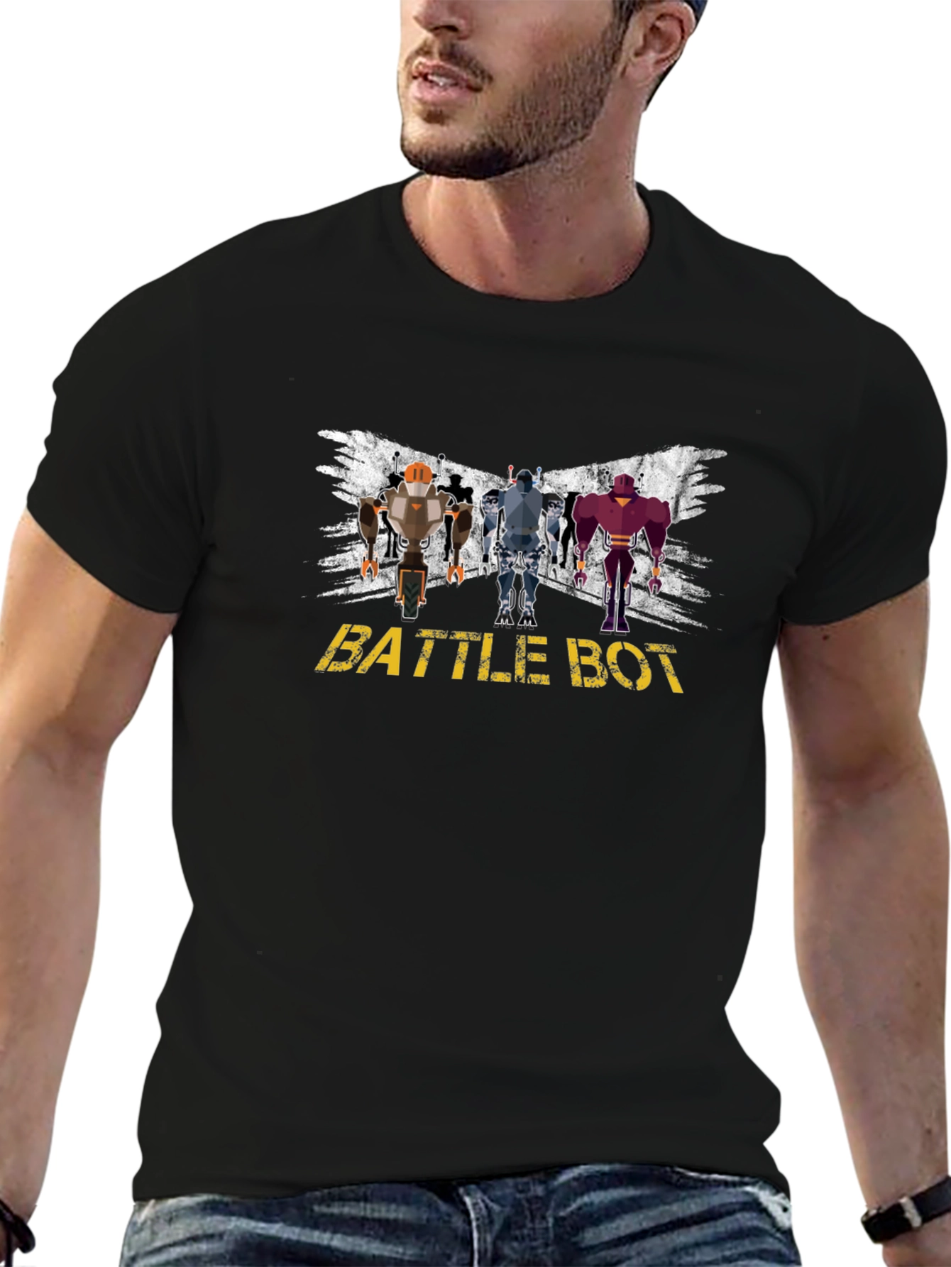 Battle Bot Graphic T-Shirt - Black Crew Neck