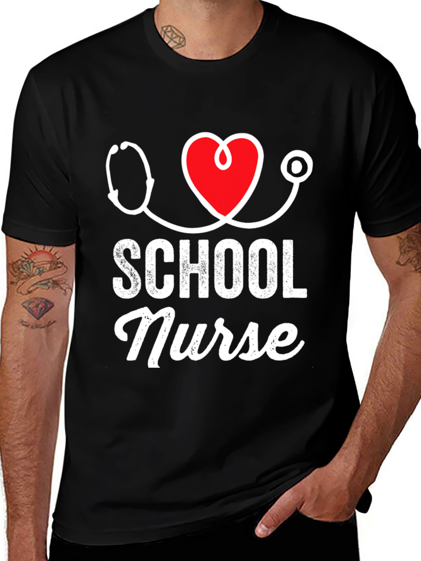 School Nurse T-Shirt - Stethoscope Heart Design