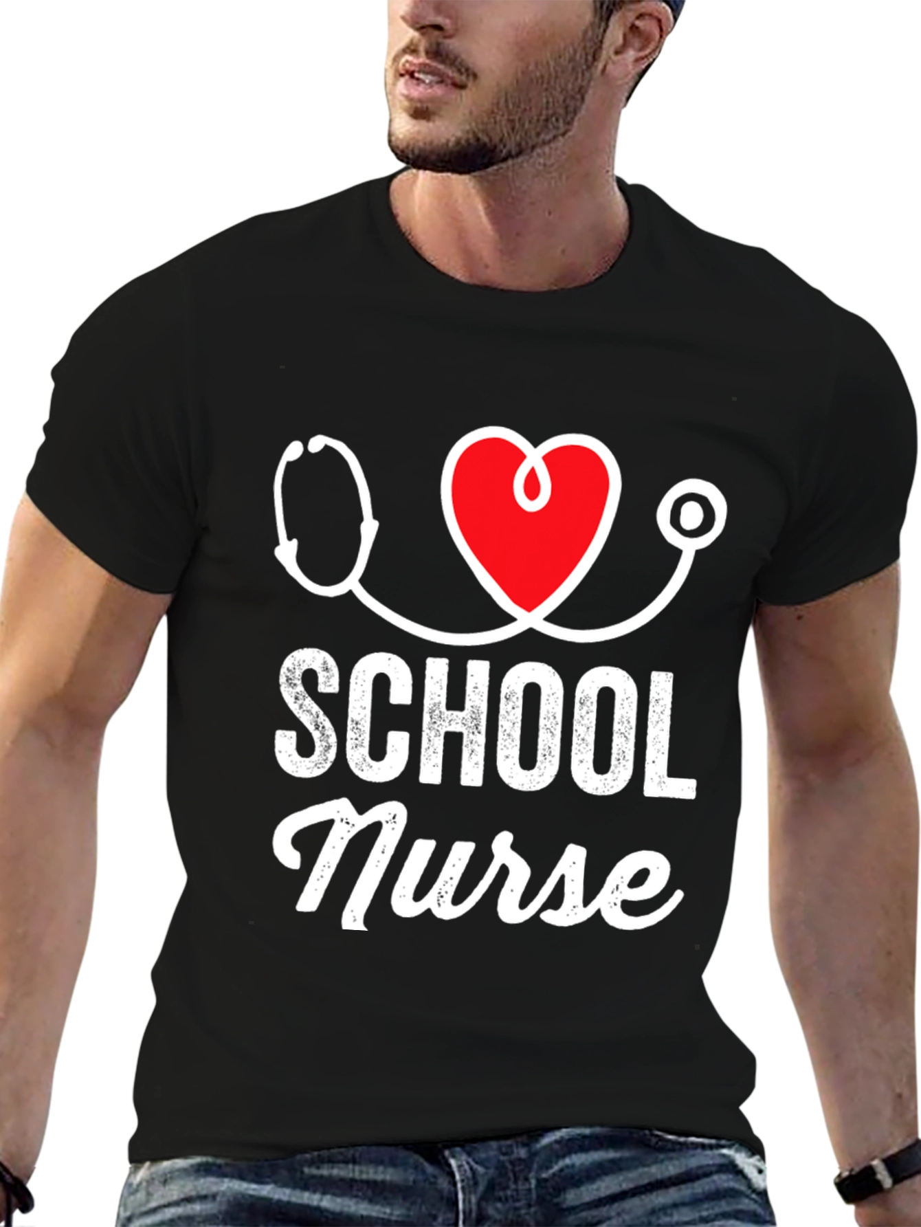 School Nurse T-Shirt - Stethoscope Heart Design