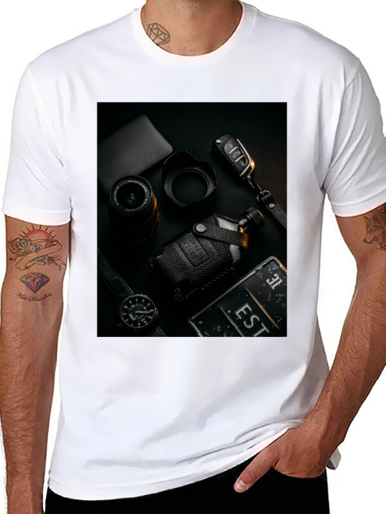 Mens Black T-Shirt with Stylish Photography Print