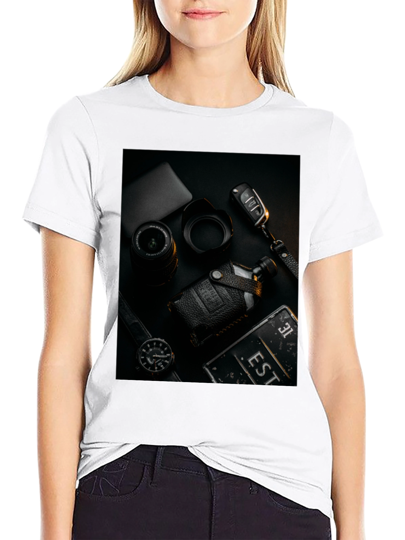 Mens Black T-Shirt with Stylish Photography Print