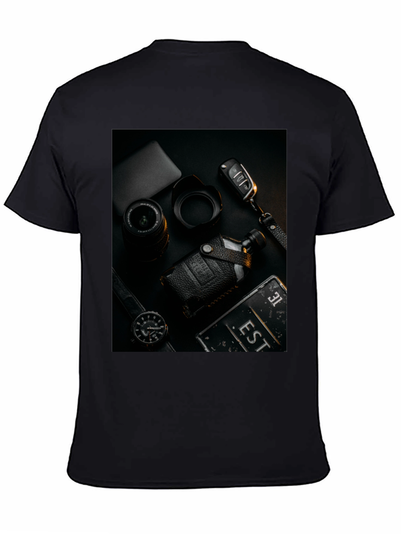 Mens Black T-Shirt with Stylish Photography Print