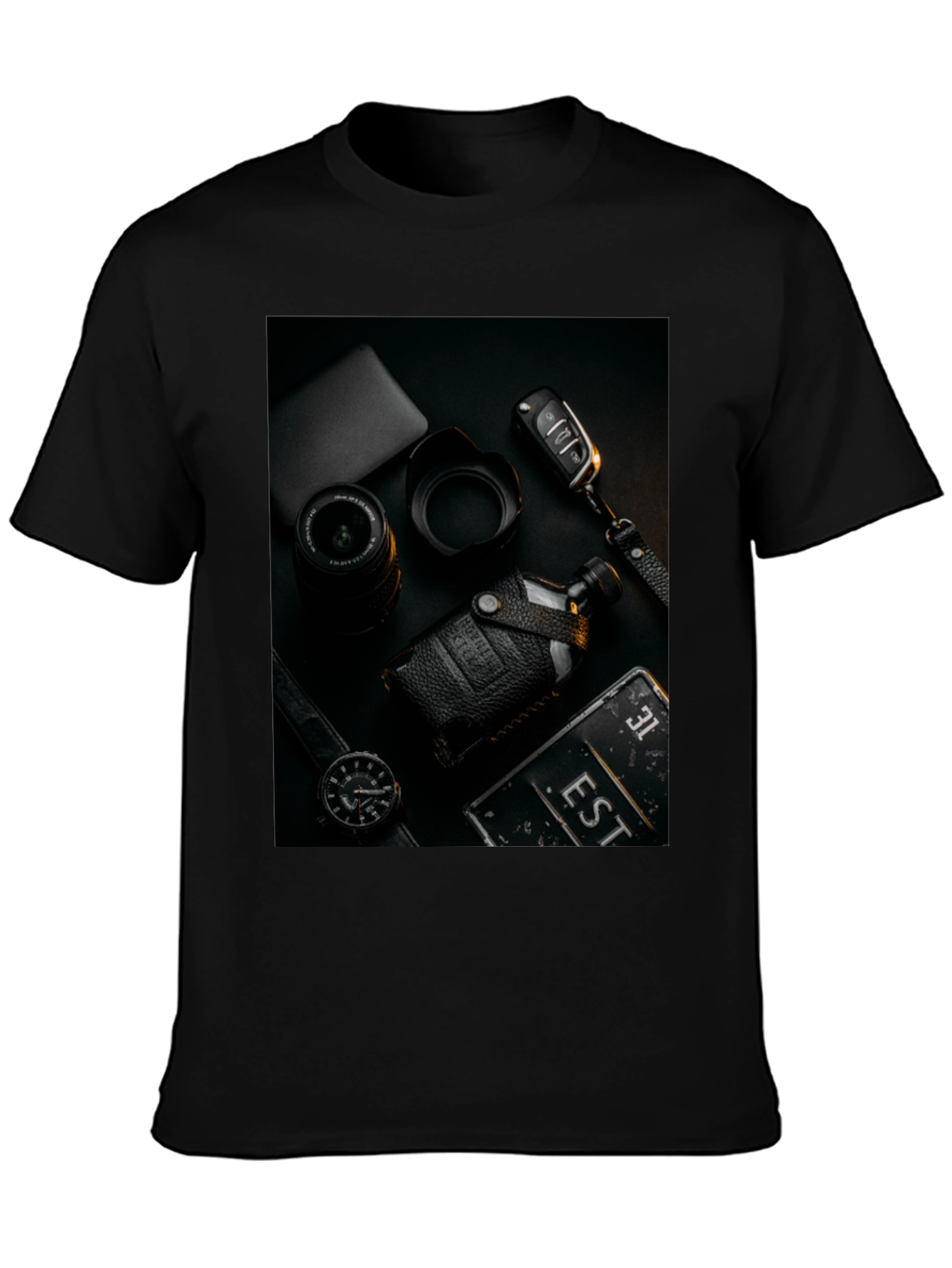 Mens Black T-Shirt with Stylish Photography Print