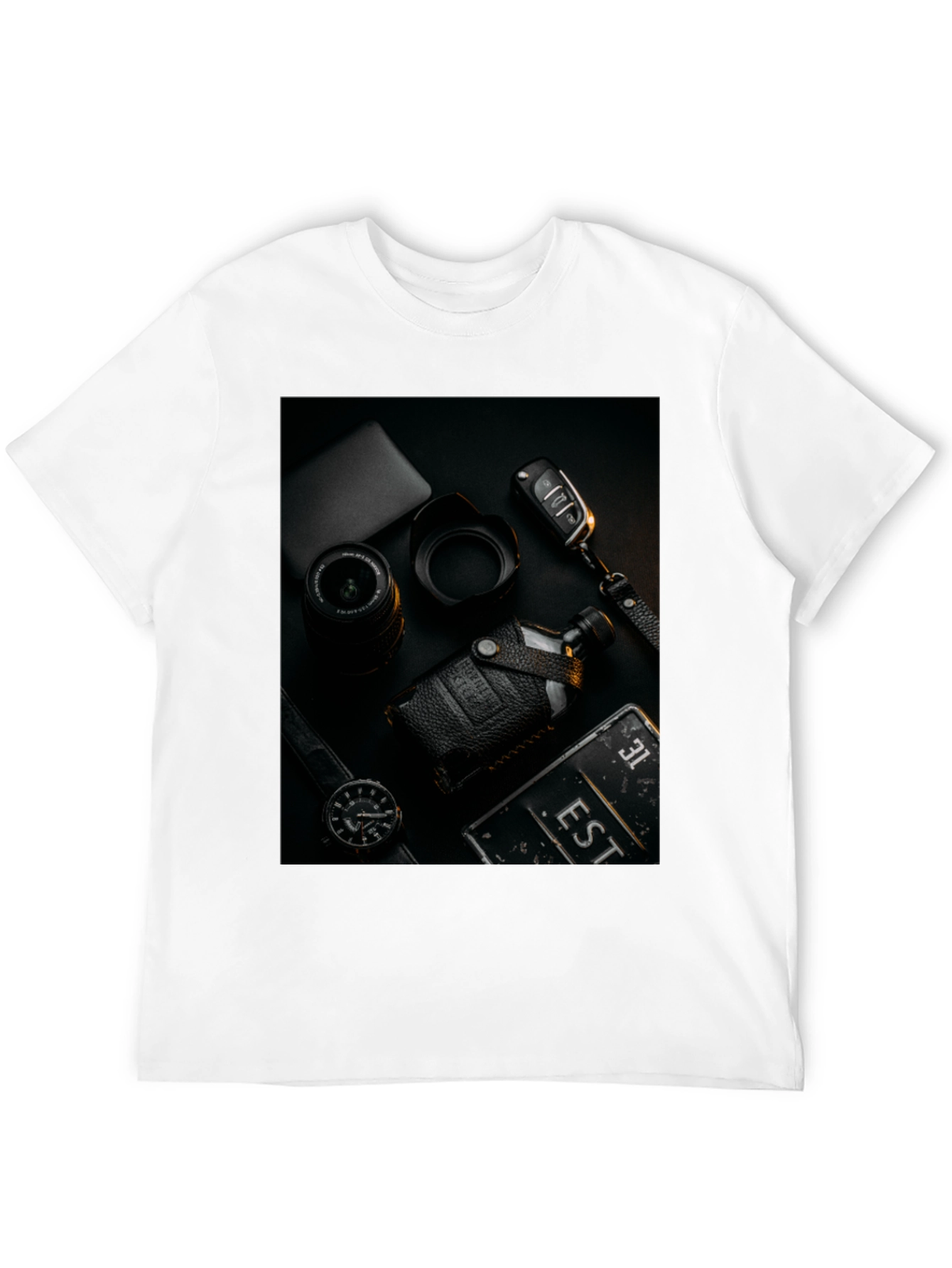 Mens Black T-Shirt with Stylish Photography Print