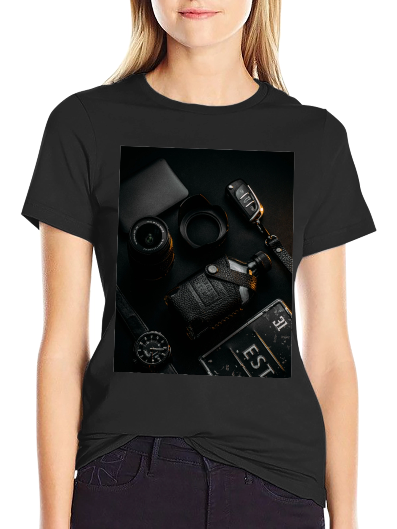 Mens Black T-Shirt with Stylish Photography Print