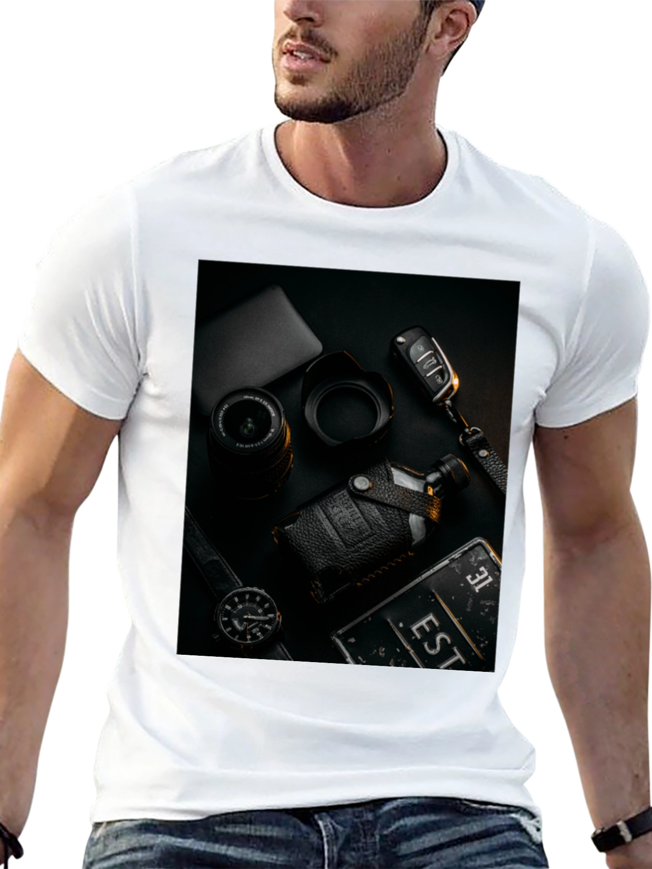 Mens Black T-Shirt with Stylish Photography Print