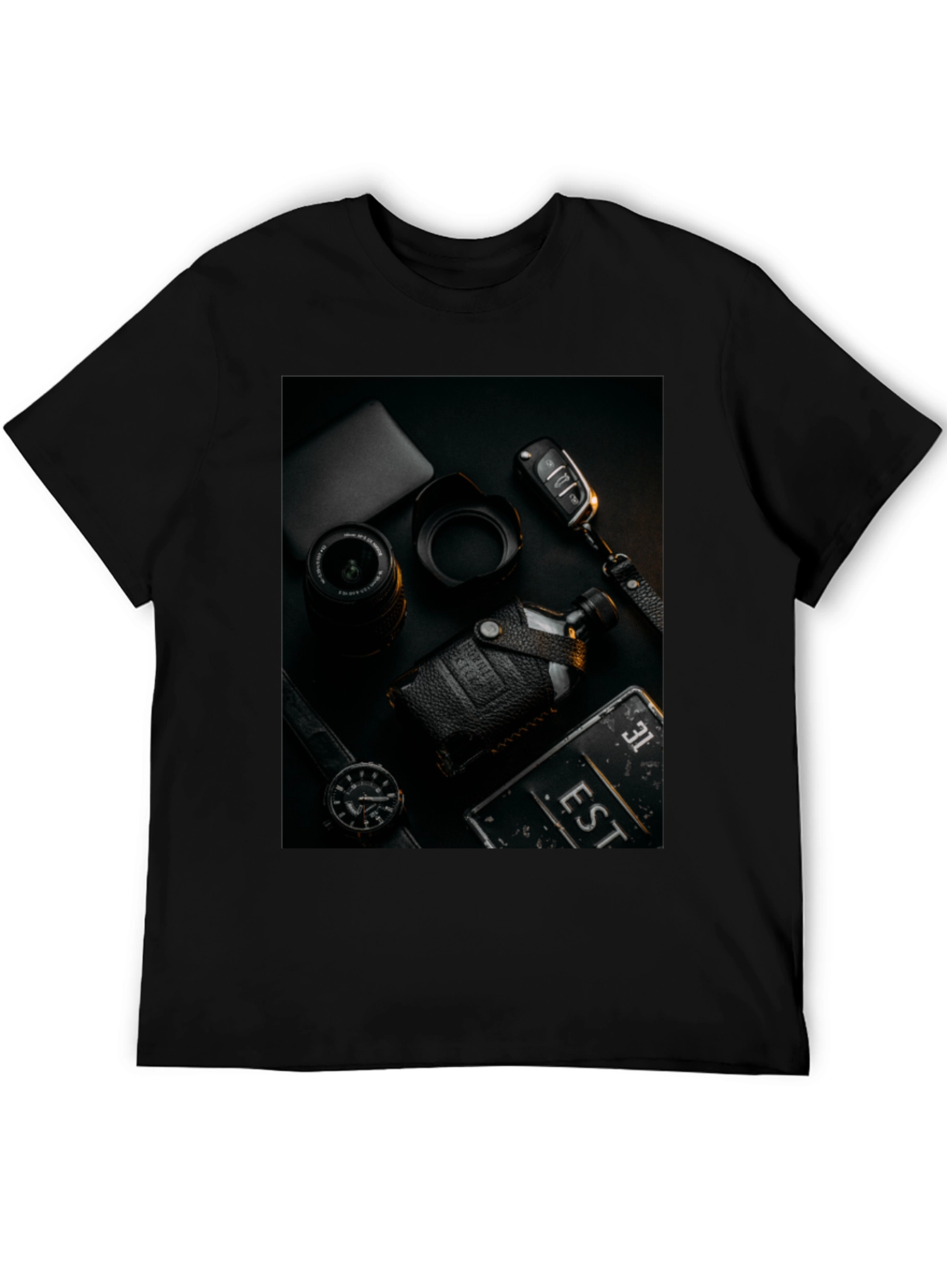 Mens Black T-Shirt with Stylish Photography Print