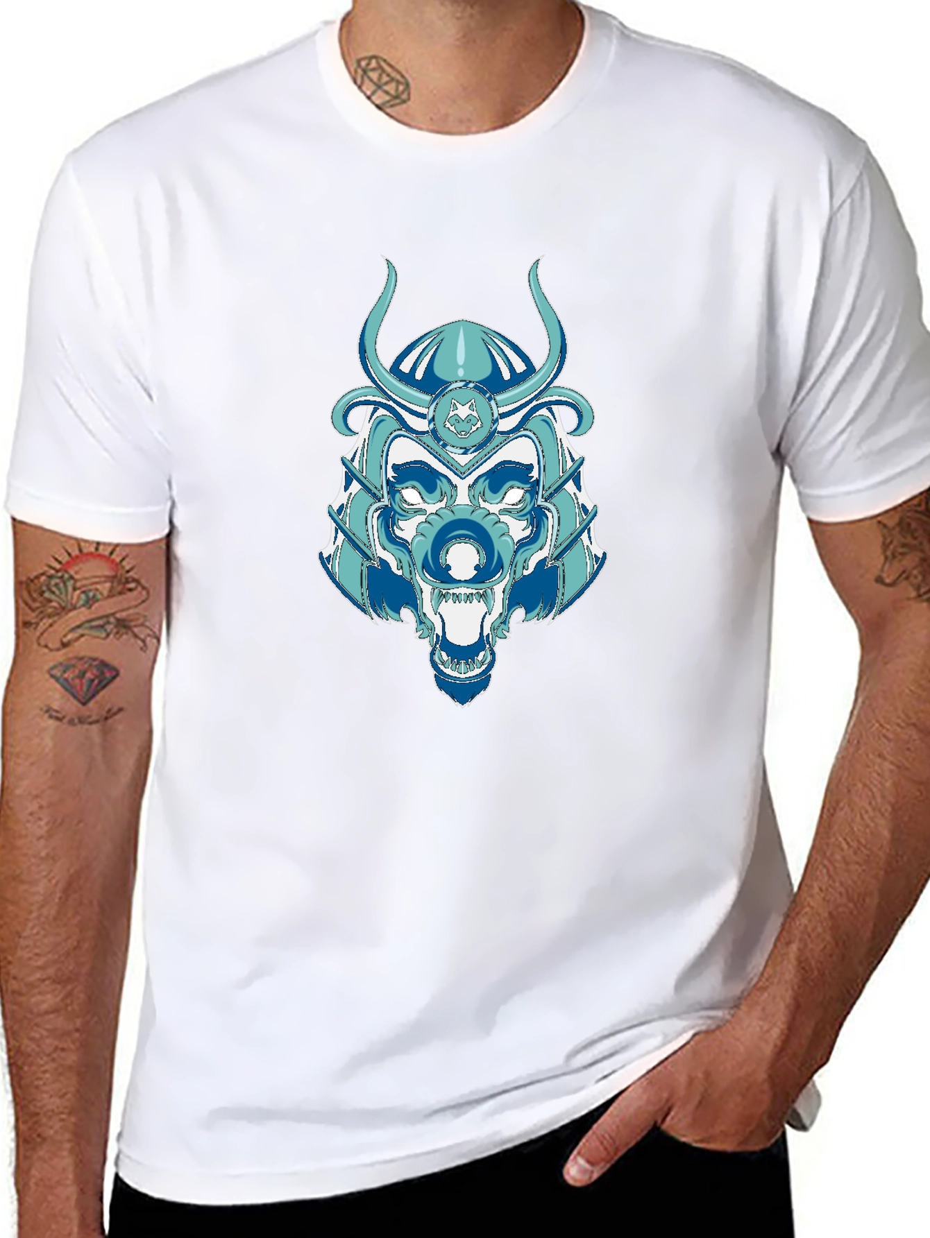 Samurai Wolf Graphic Tee - Unique Design