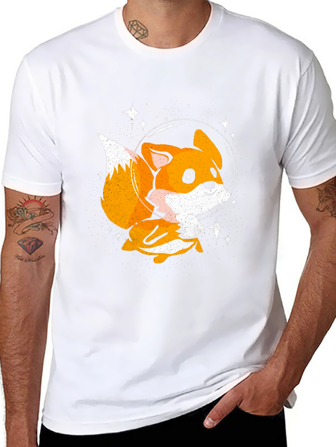 Astronaut Fox Black T-Shirt - Space Cartoon Tee