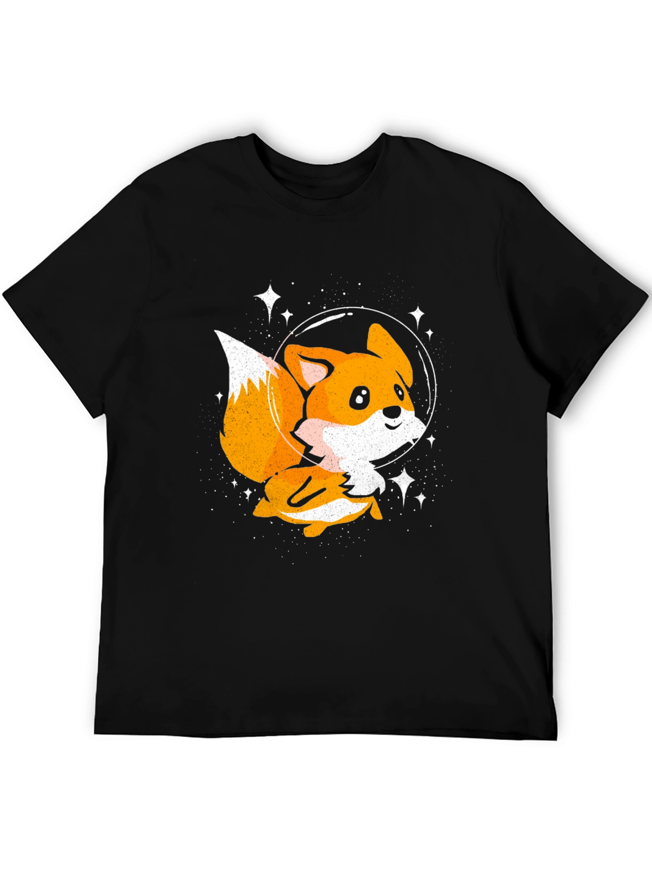 Astronaut Fox Black T-Shirt - Space Cartoon Tee