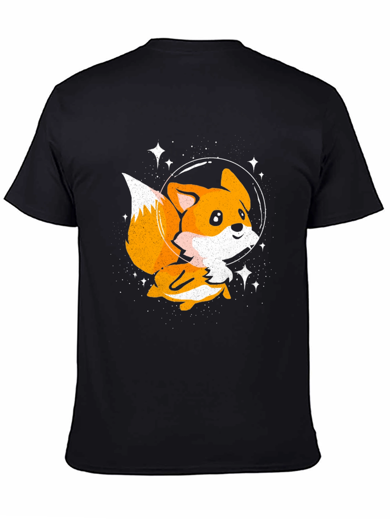 Astronaut Fox Black T-Shirt - Space Cartoon Tee