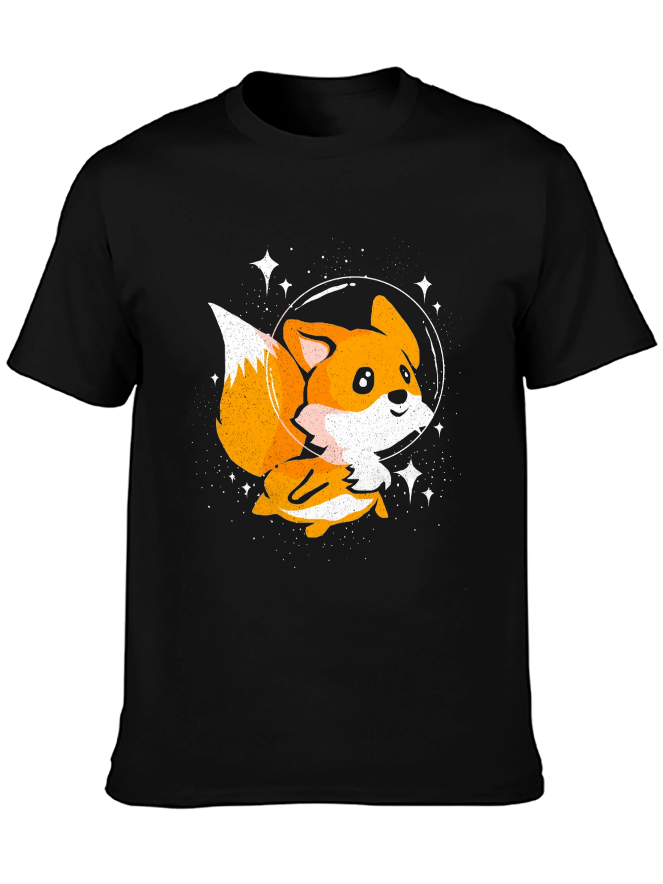 Astronaut Fox Black T-Shirt - Space Cartoon Tee