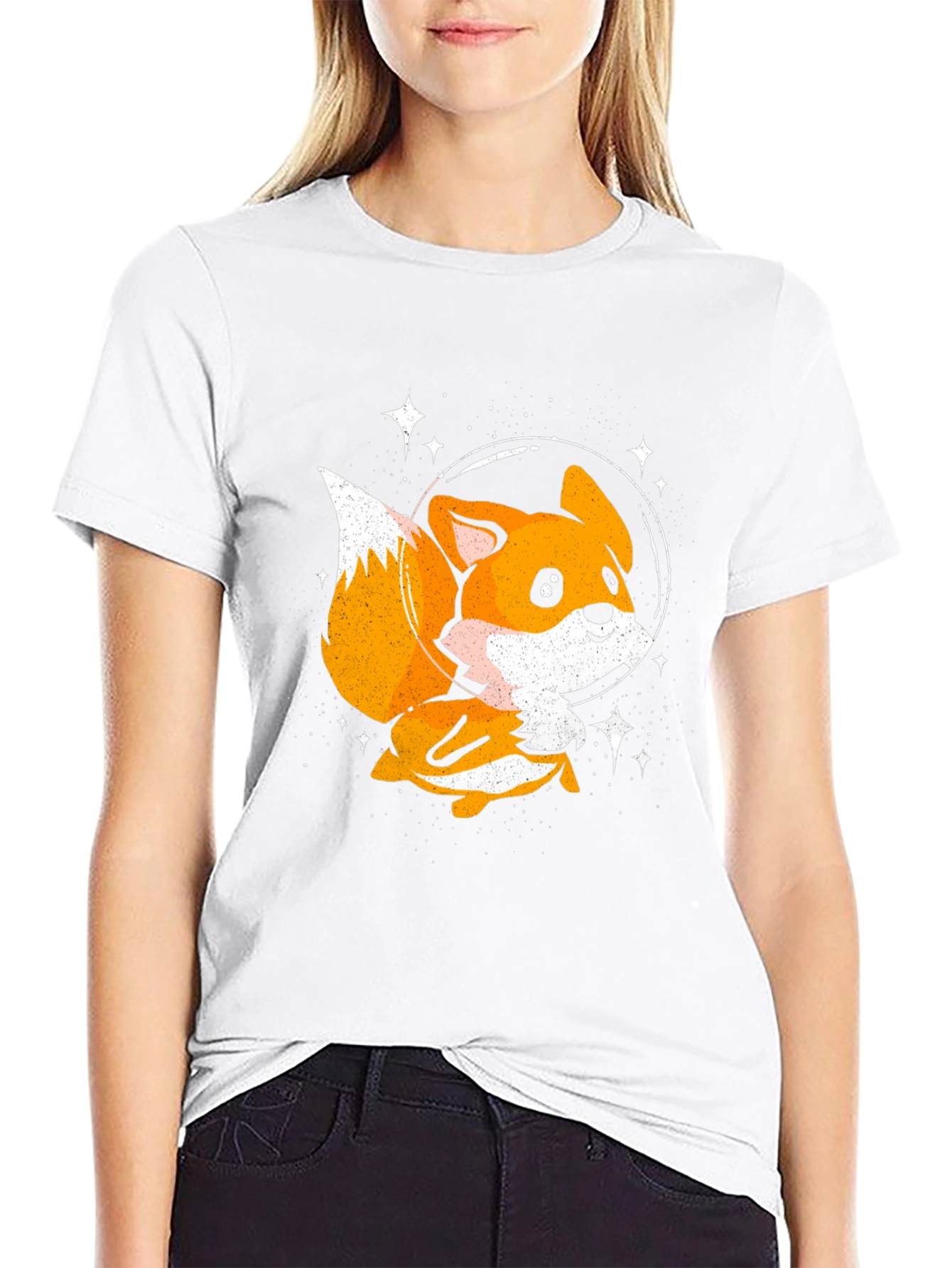 Astronaut Fox Black T-Shirt - Space Cartoon Tee