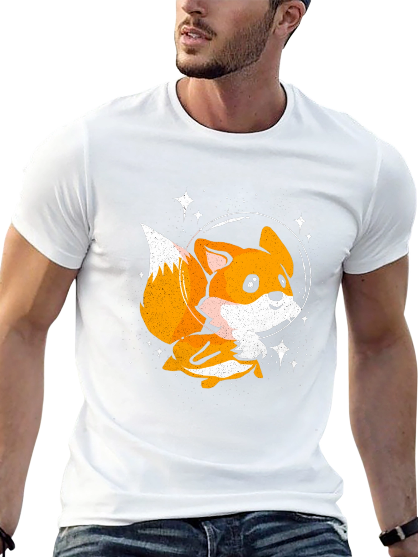Astronaut Fox Black T-Shirt - Space Cartoon Tee