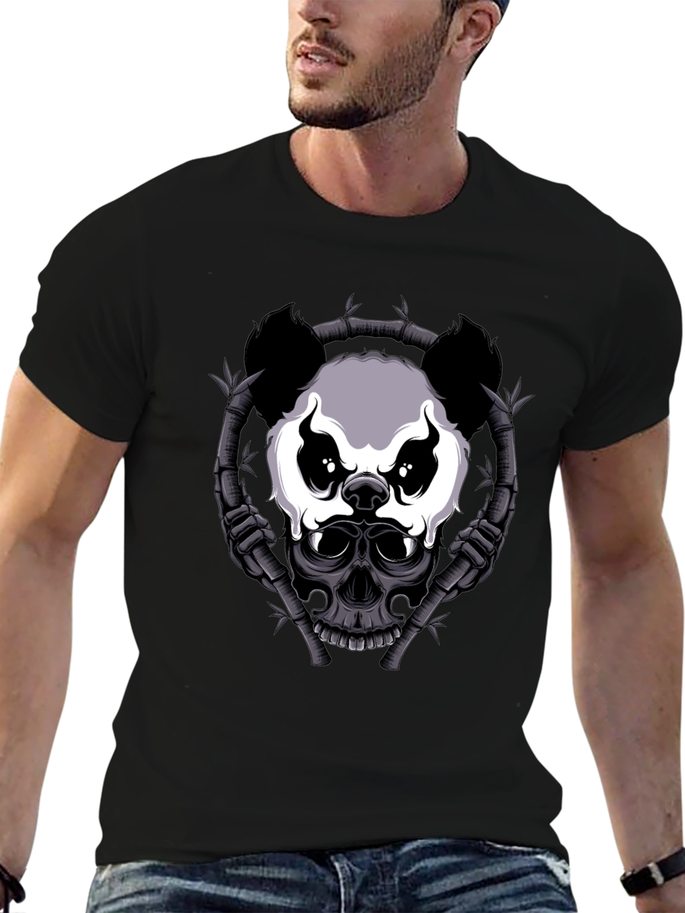 Panda Skull Bamboo T-Shirt - Dark Graphic Tee