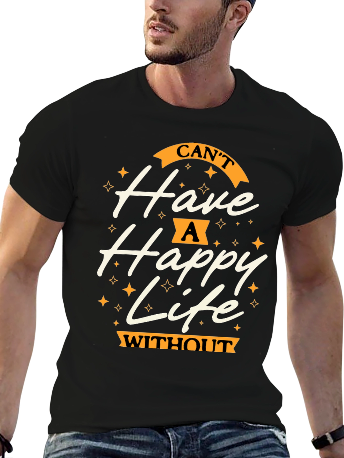 Happy Life Graphic Tee - Casual Black T-Shirt