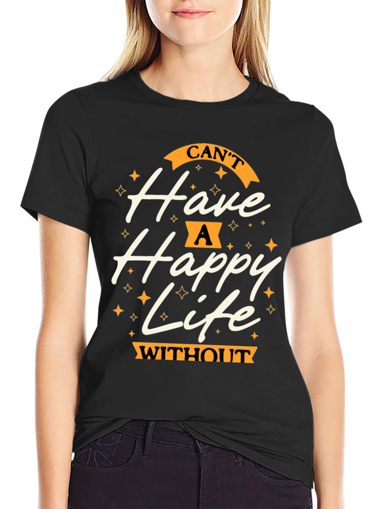 Happy Life Graphic Tee - Casual Black T-Shirt