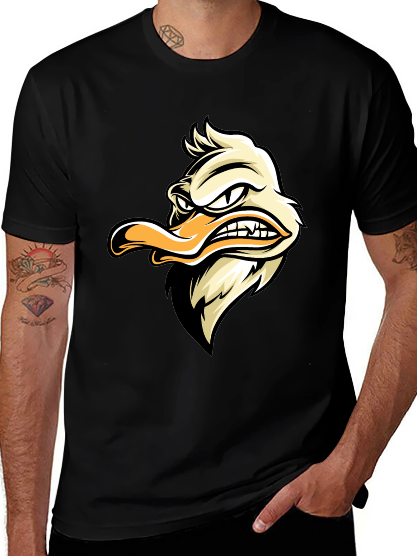 Grumpy Duck Graphic Tee - Black Cotton T-Shirt