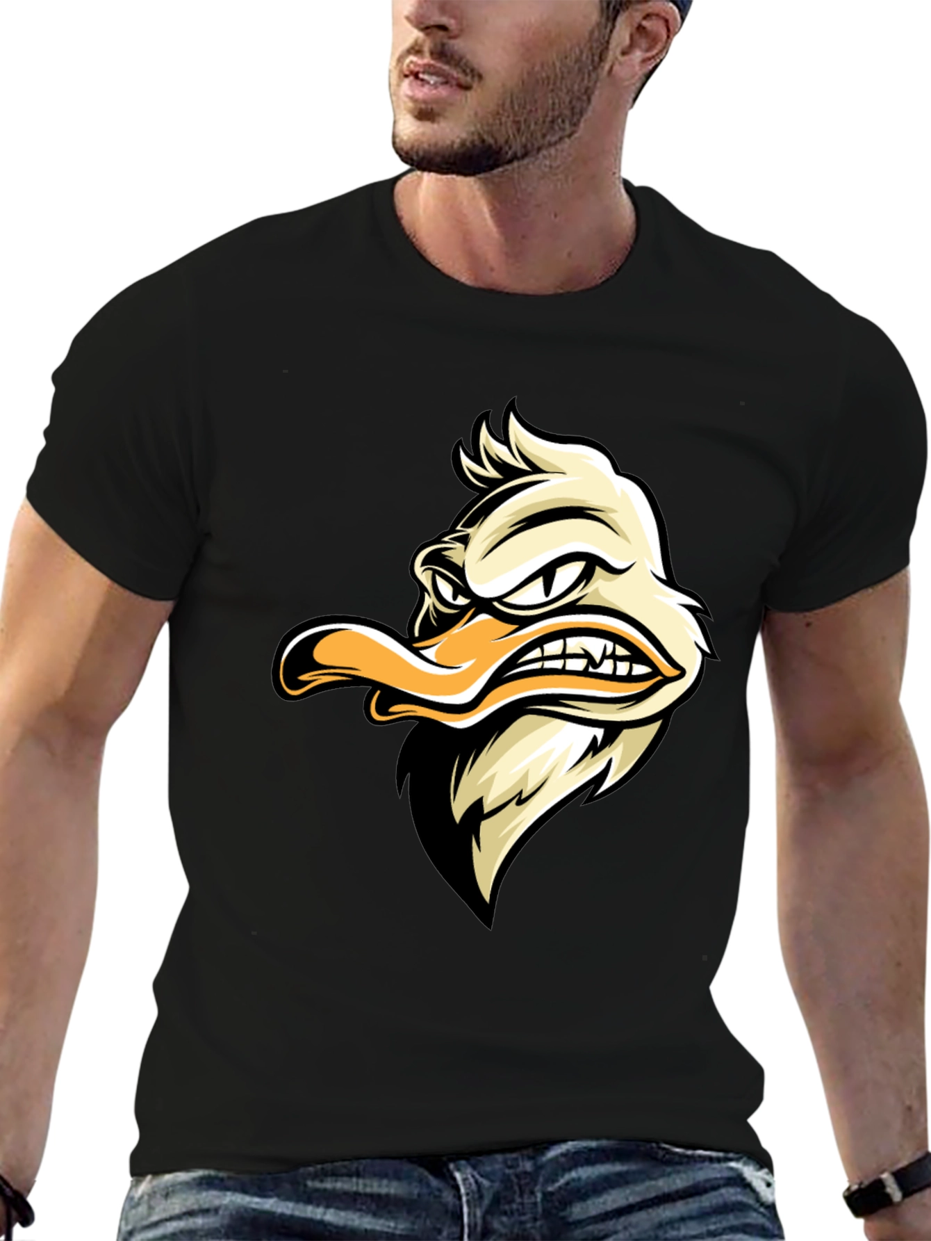 Grumpy Duck Graphic Tee - Black Cotton T-Shirt