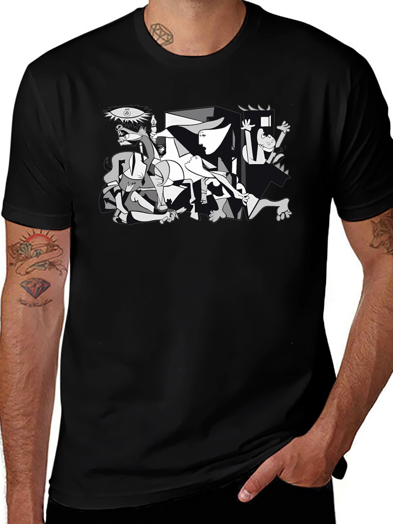 Guernica Style Graphic T-Shirt - Black