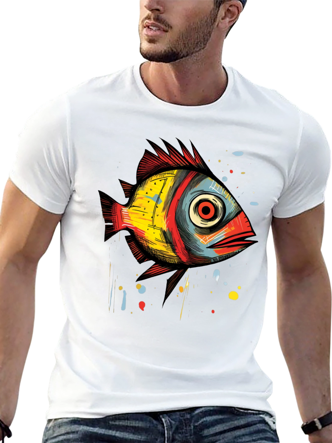 Abstract Fish Graphic T-Shirt - Unique Artistic Design