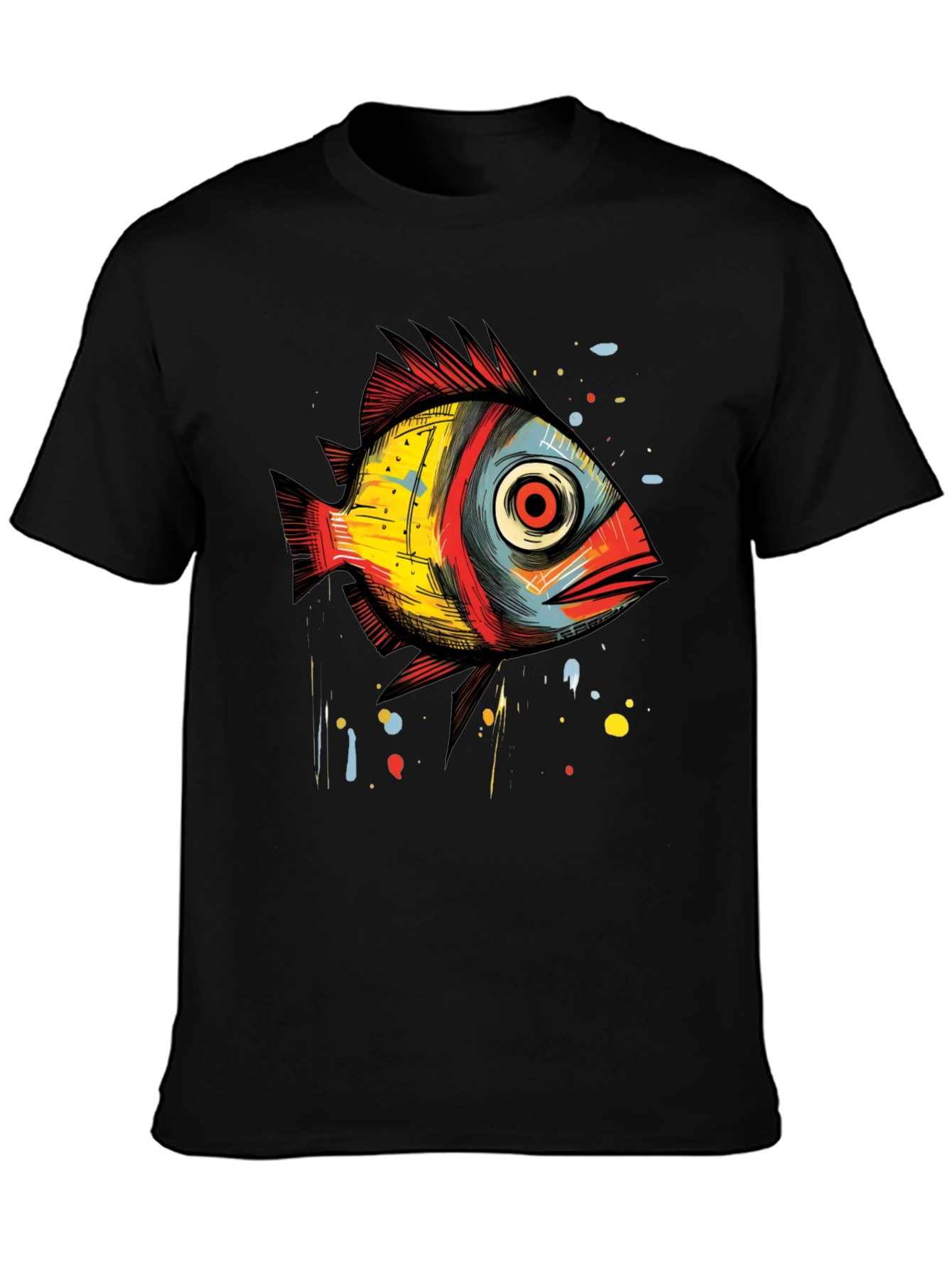 Abstract Fish Graphic T-Shirt - Unique Artistic Design