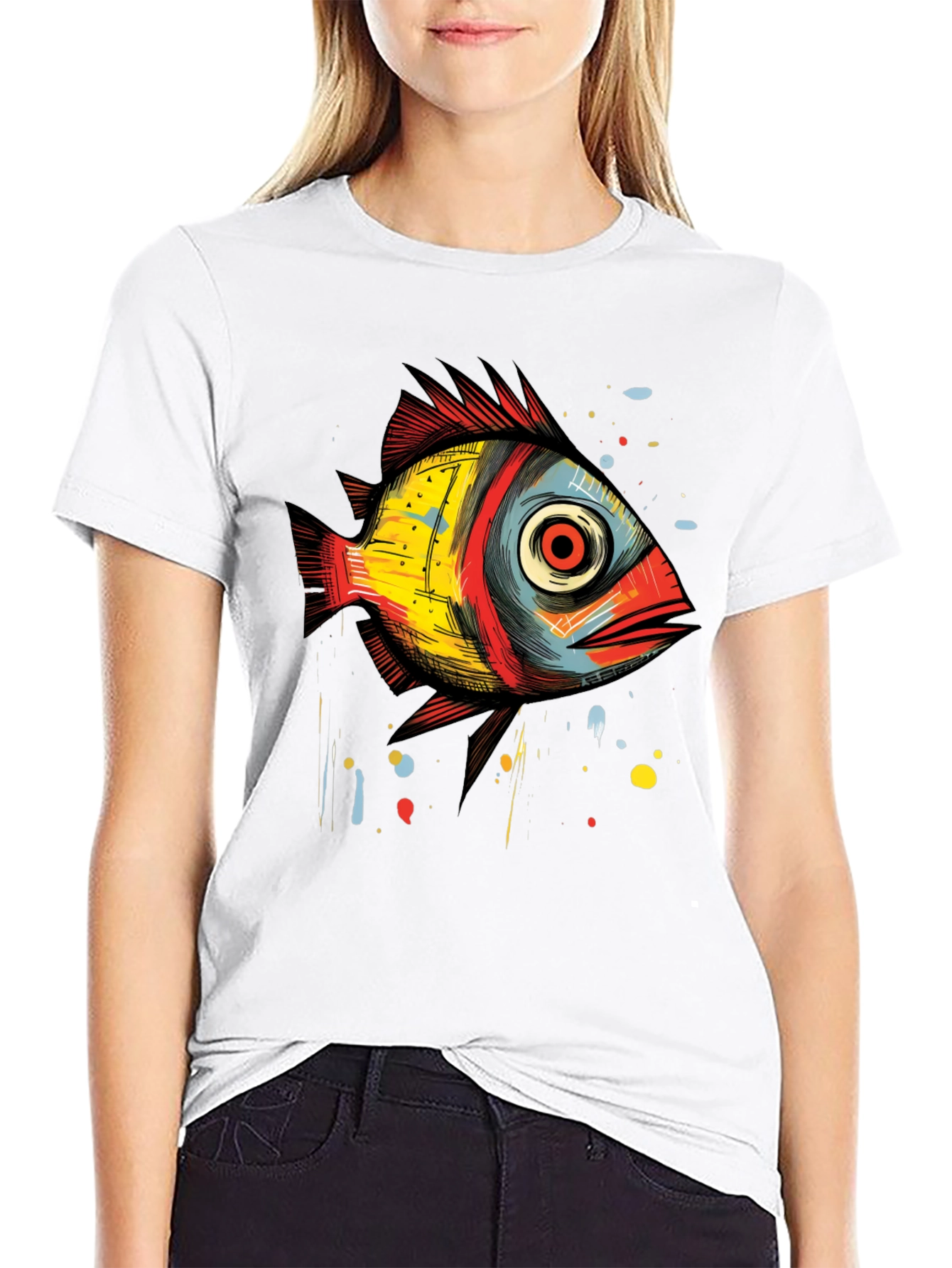 Abstract Fish Graphic T-Shirt - Unique Artistic Design
