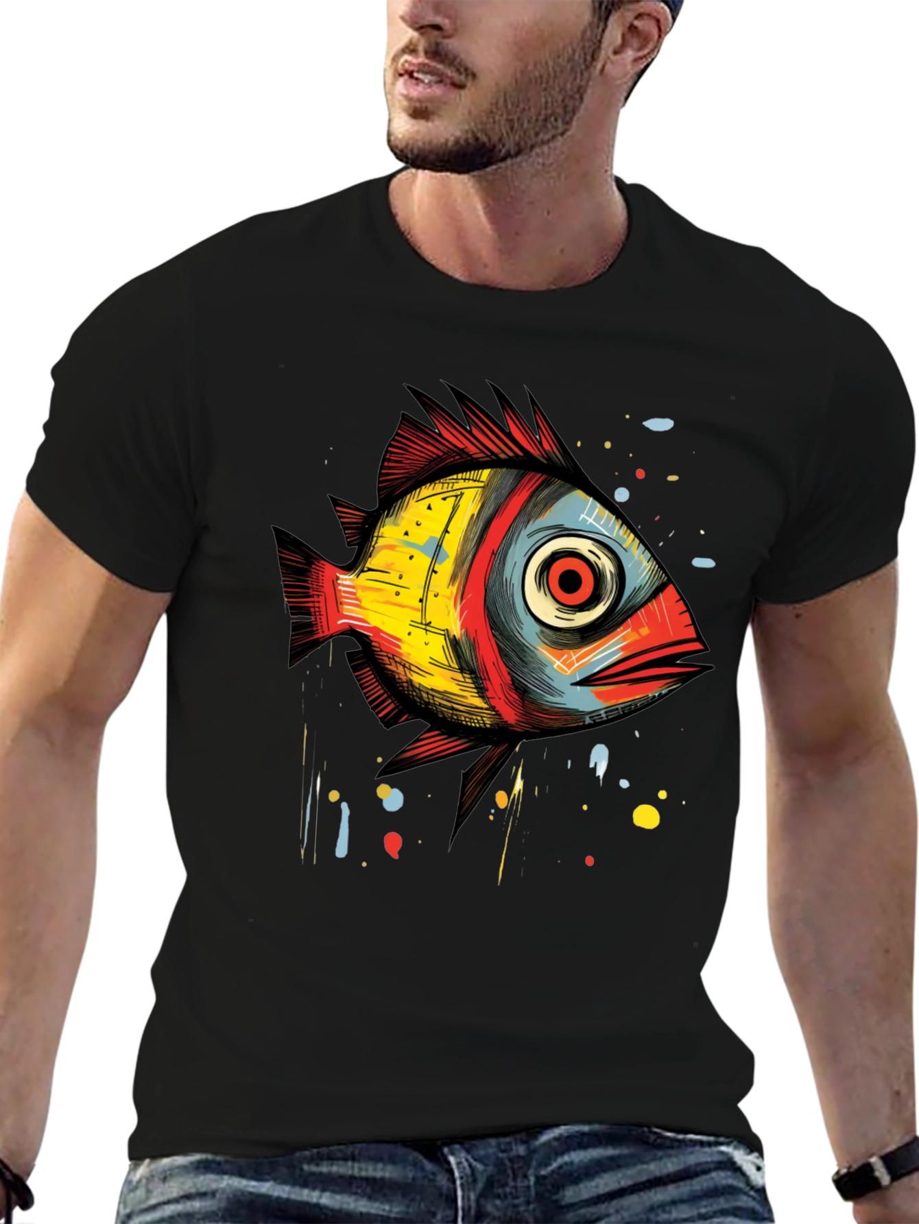 Abstract Fish Graphic T-Shirt - Unique Artistic Design