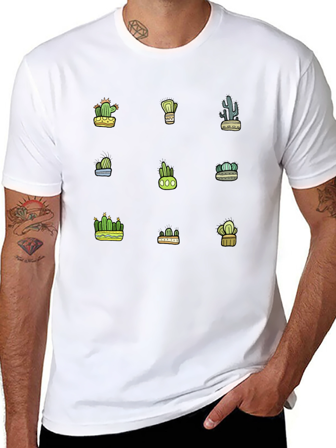 Cactus Print Tee - Stylish Desert Plants Graphic T-Shirt