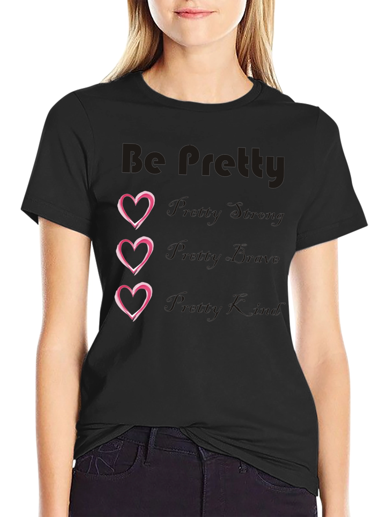 Be Pretty Heart Tee - Black Cotton Blend