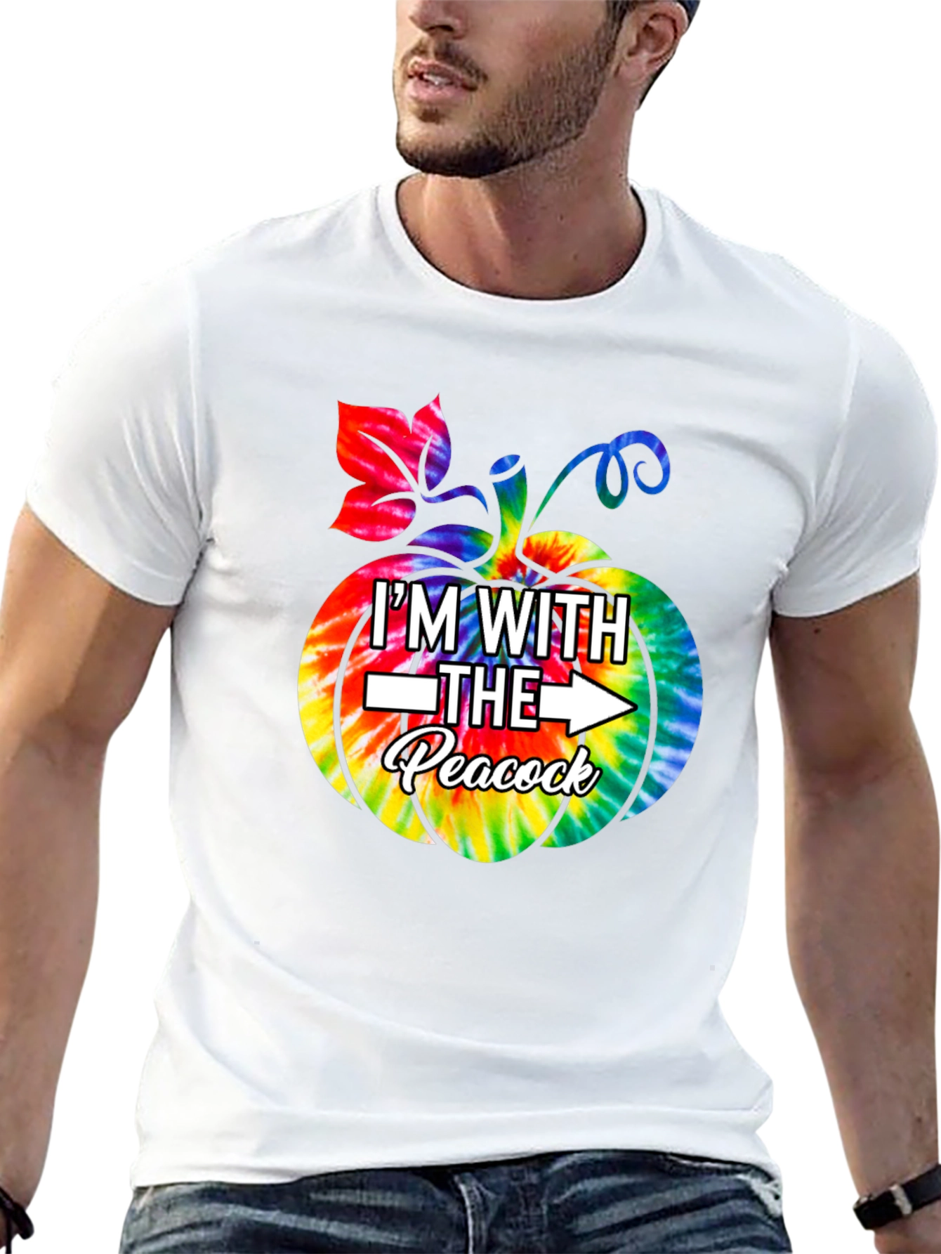 Im With The Peacock Tie-Dye Pumpkin Halloween T-Shirt
