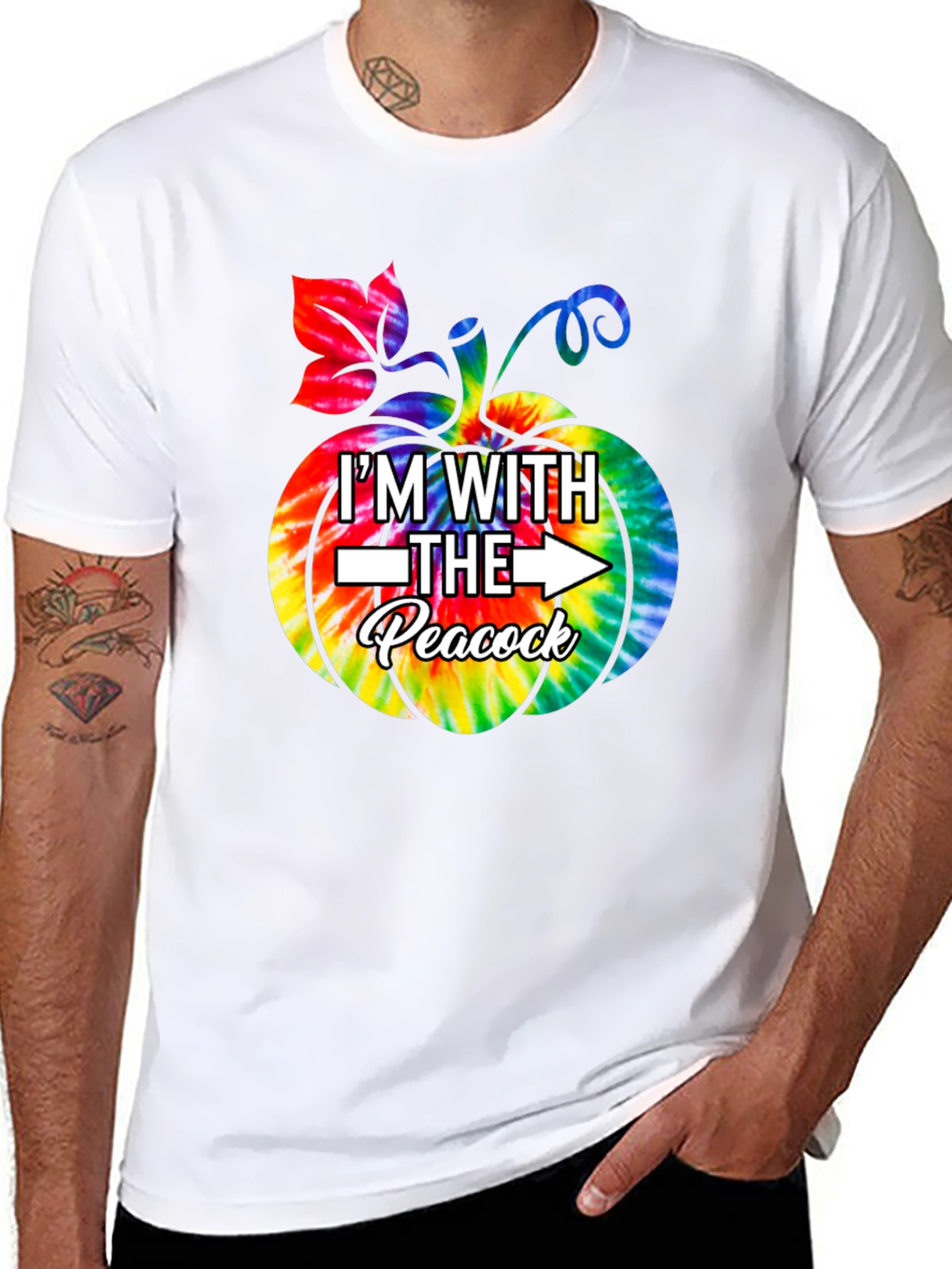 Im With The Peacock Tie-Dye Pumpkin Halloween T-Shirt