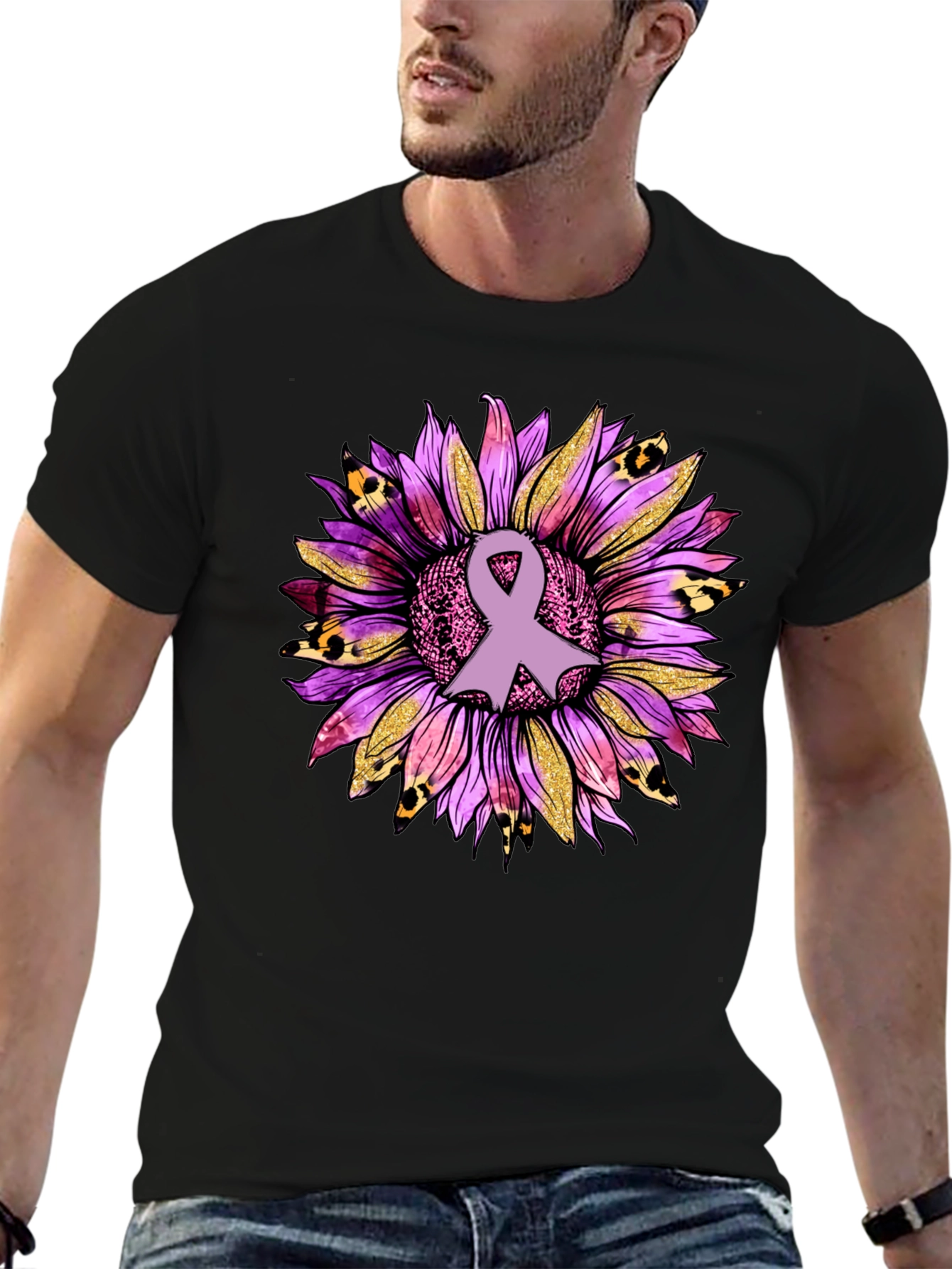Awareness Ribbon Sunflower Graphic T-Shirt