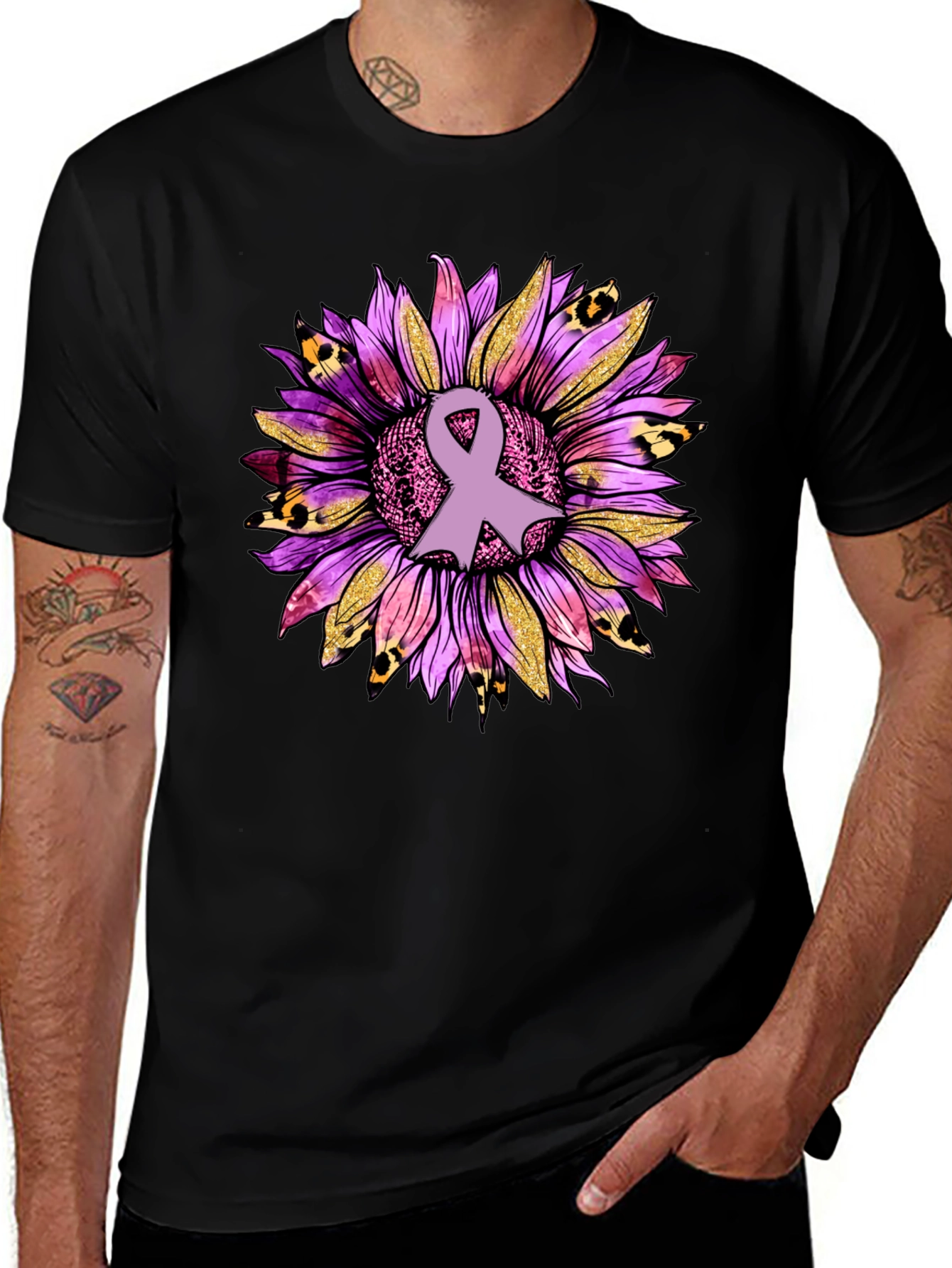 Awareness Ribbon Sunflower Graphic T-Shirt