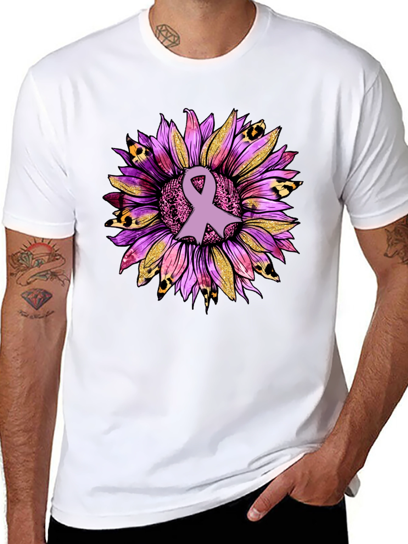 Awareness Ribbon Sunflower Graphic T-Shirt