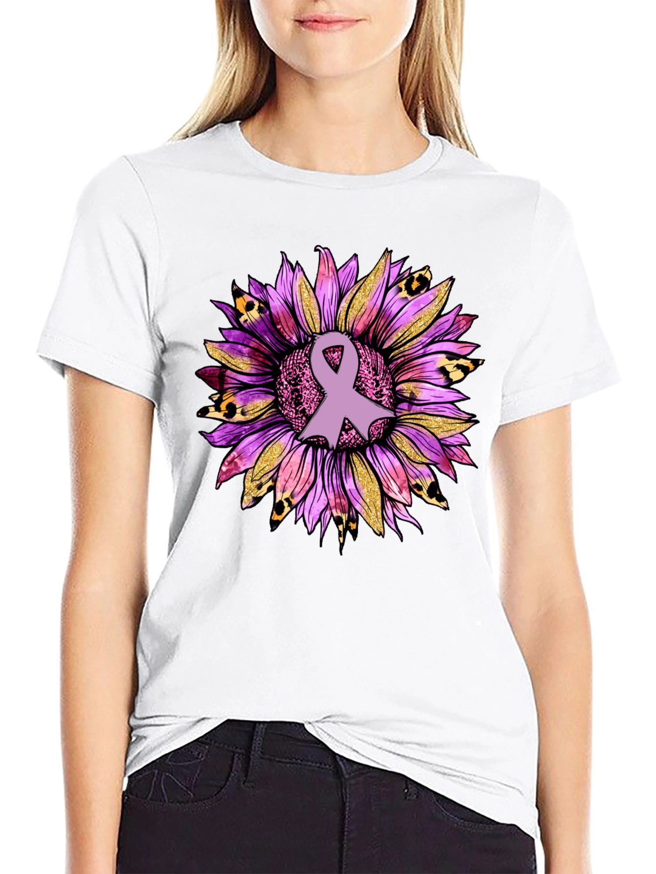 Awareness Ribbon Sunflower Graphic T-Shirt