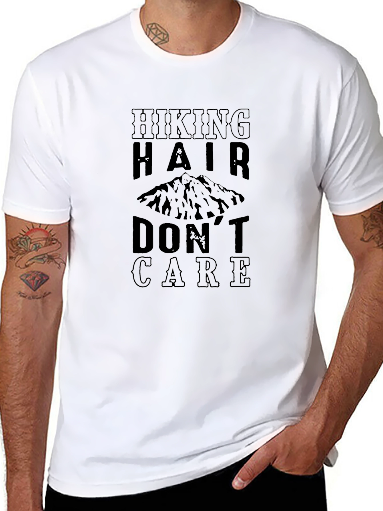 Hiking Hair Dont Care T-Shirt Black Mountain Graphic