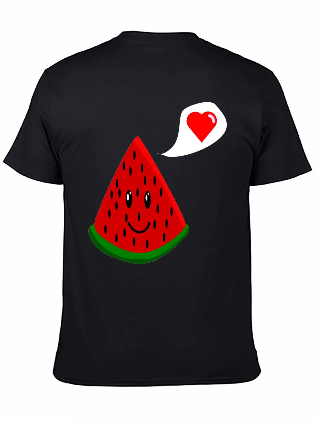 Cute Watermelon Slice Heart Graphic Black T-Shirt