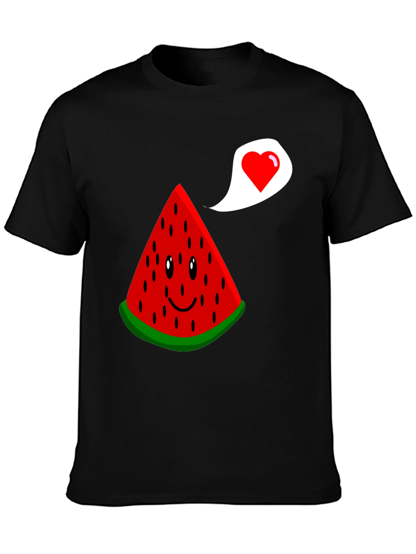 Cute Watermelon Slice Heart Graphic Black T-Shirt