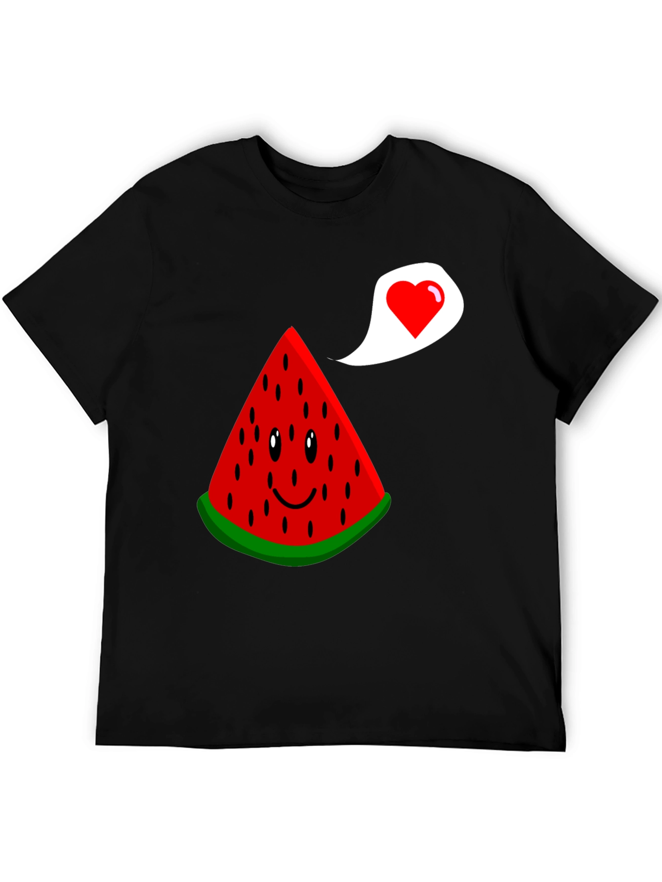Cute Watermelon Slice Heart Graphic Black T-Shirt