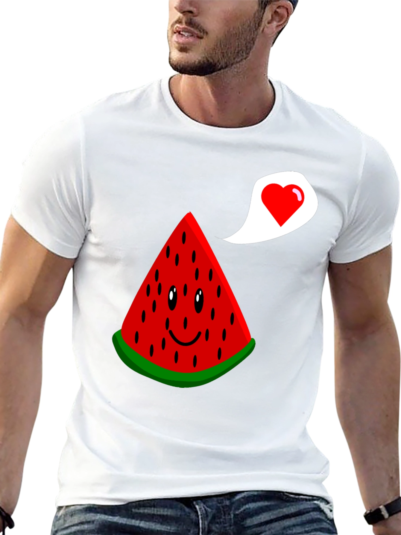 Cute Watermelon Slice Heart Graphic Black T-Shirt