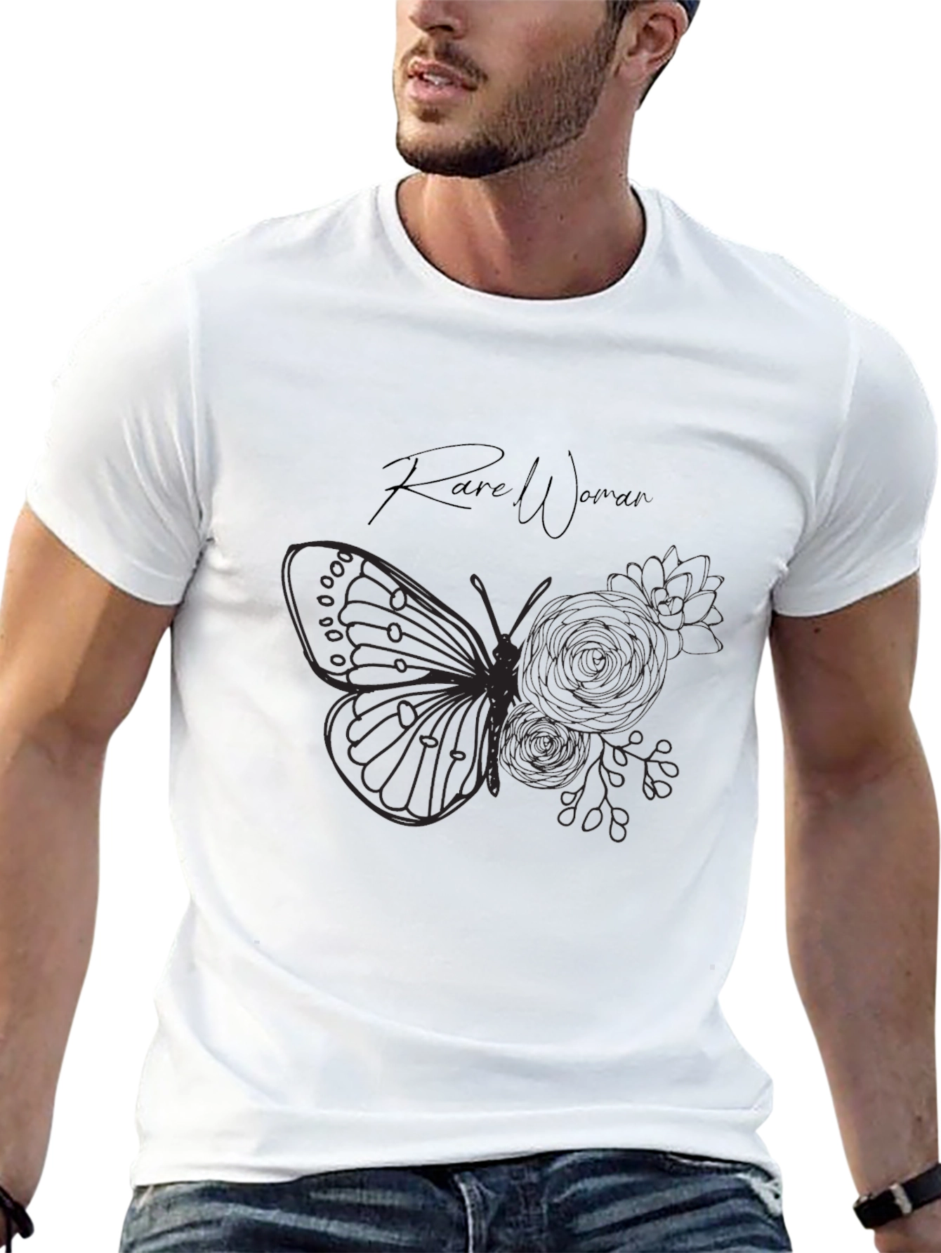 Rare Woman Butterfly Graphic T-Shirt
