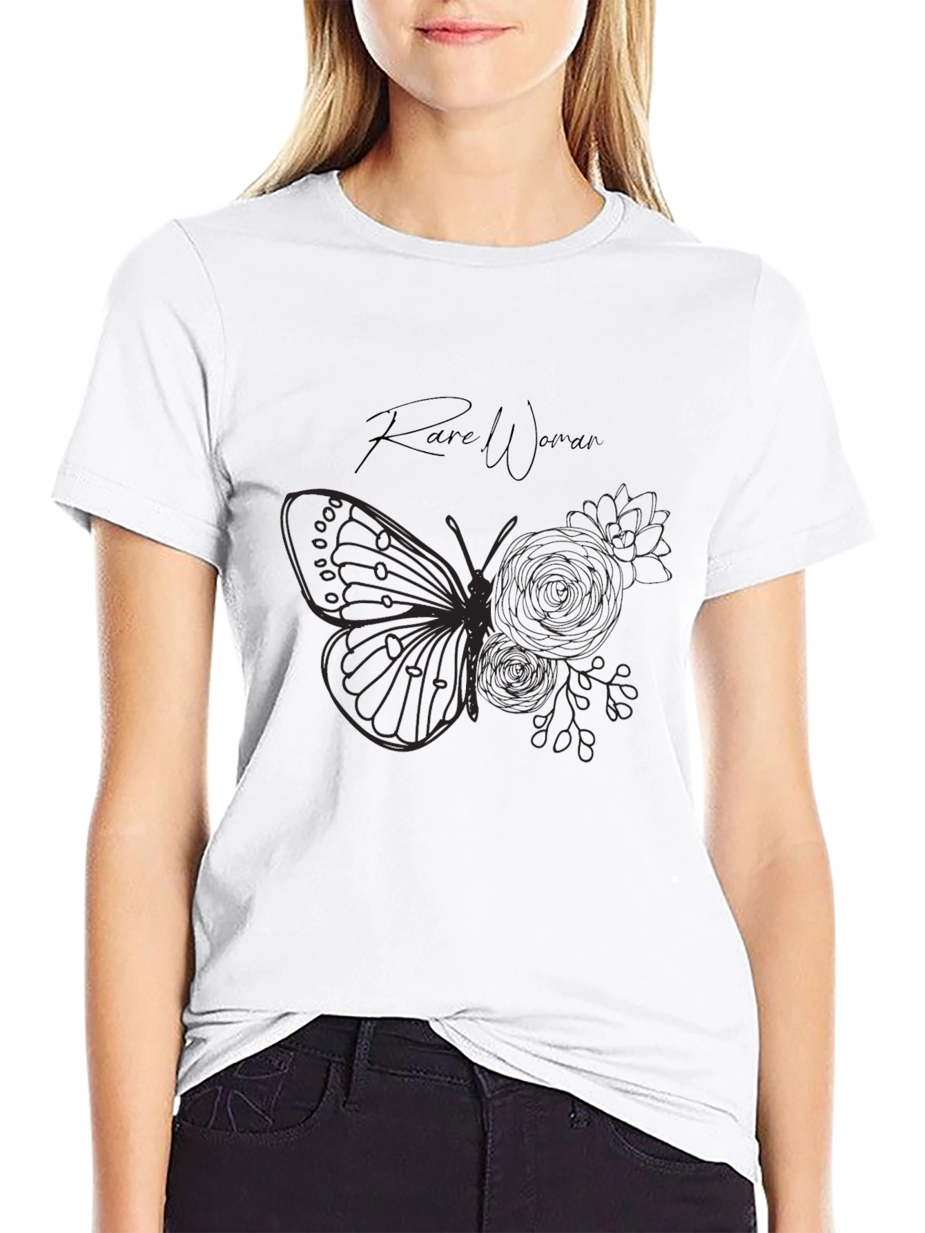 Rare Woman Butterfly Graphic T-Shirt