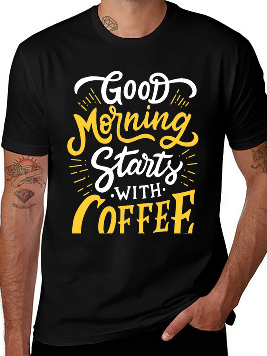 Good Morning Coffee Graphic Tee - Black Cotton T-Shirt