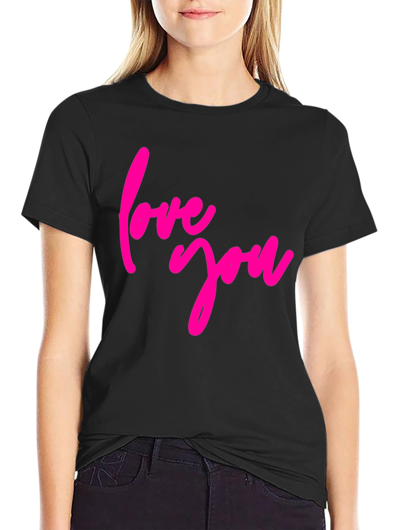 Love You Graphic Tee - Black Cotton Blend T-Shirt