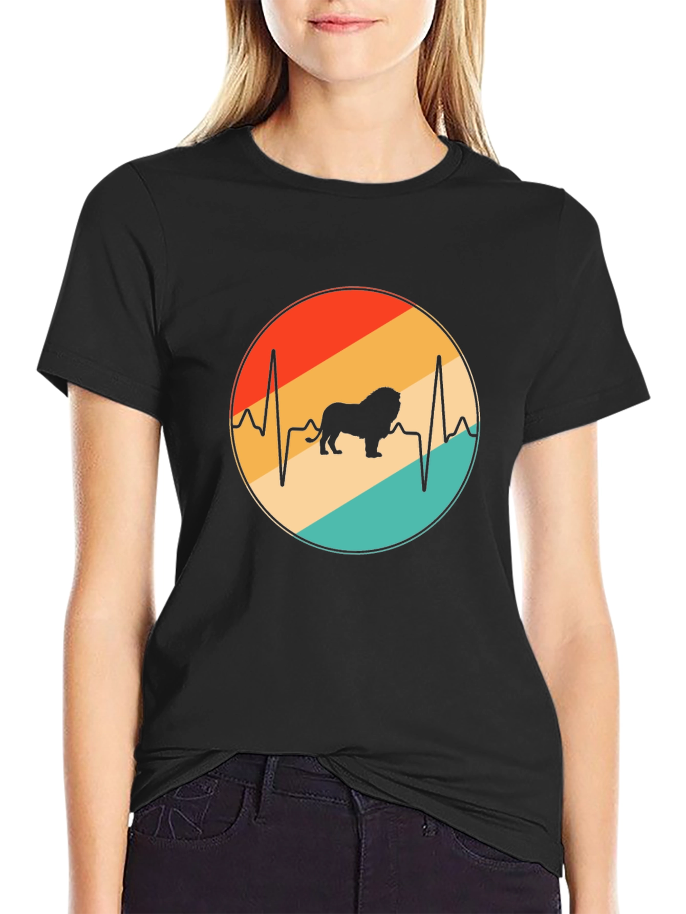 Lion Heartbeat Graphic Tee - Black