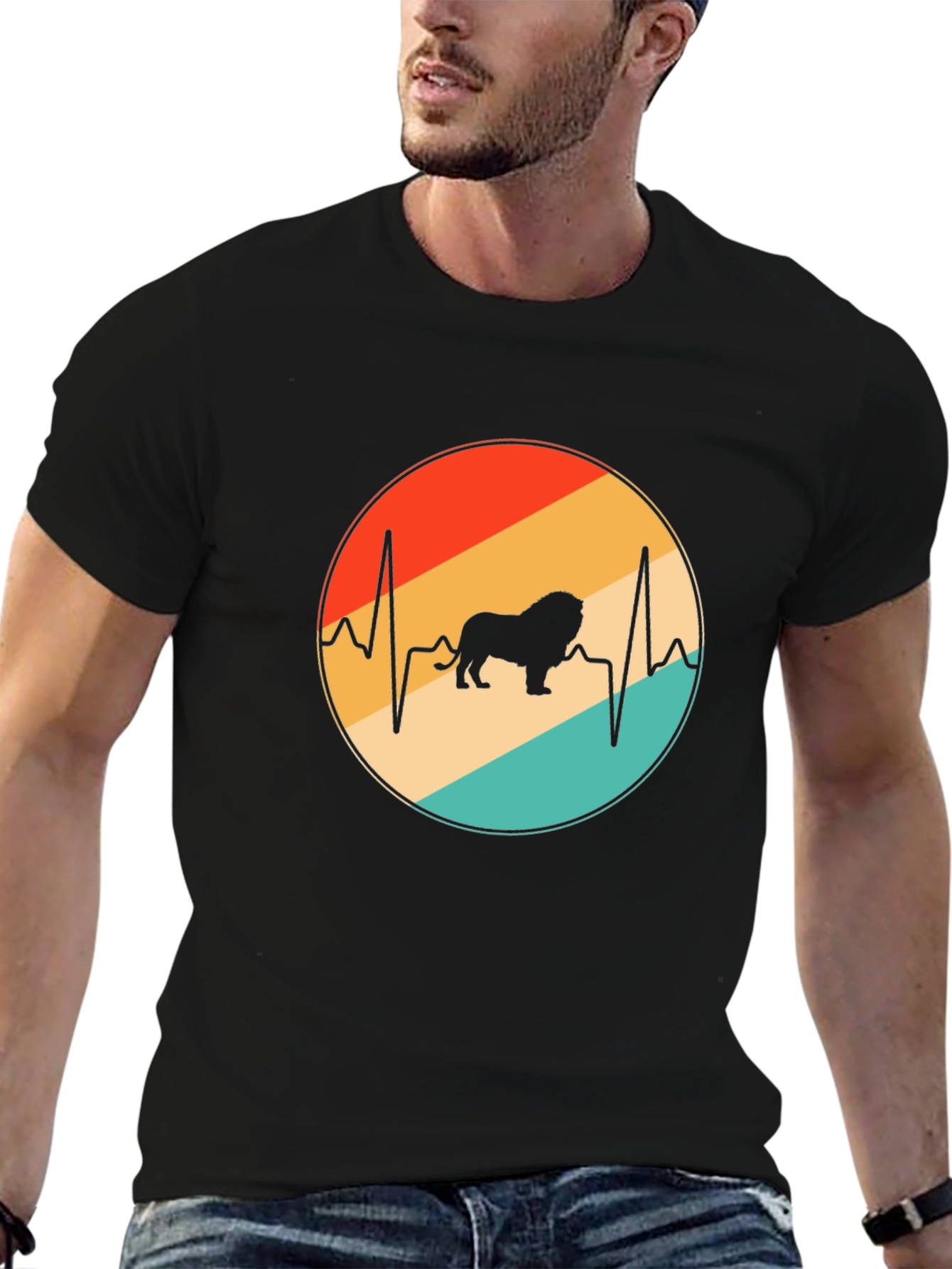 Lion Heartbeat Graphic Tee - Black