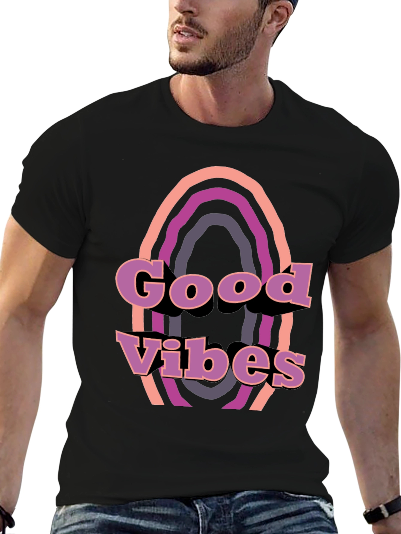 Good Vibes Retro Graphic Tee - Black