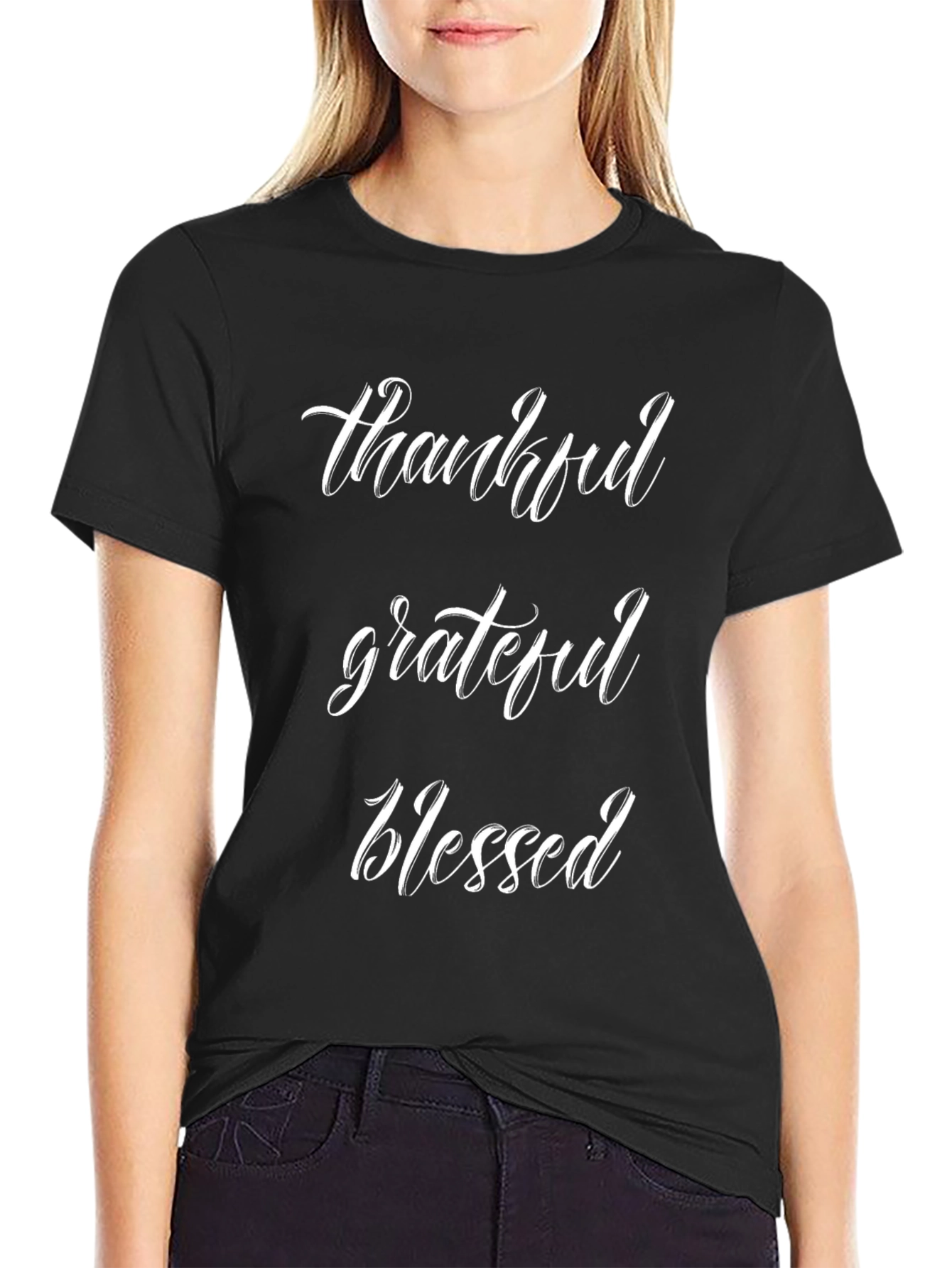 Thankful Grateful Blessed Black Tee