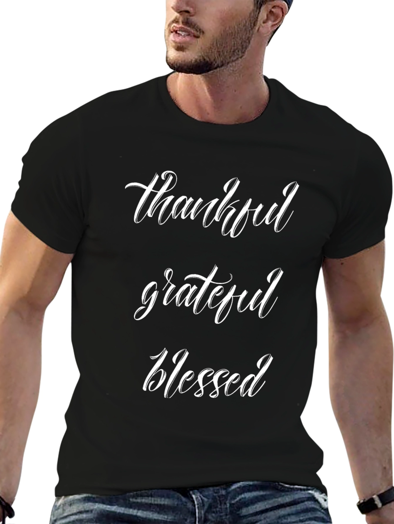 Thankful Grateful Blessed Black Tee